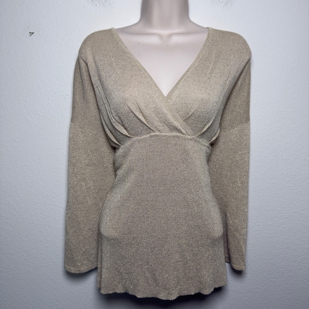 VTG Y2K Emma James Women Babydoll Top XL Gold Metallic Bell Fairy‎ Ethereal